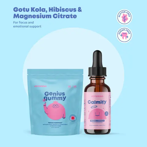 JoySpring Calm & Focus Duo – Genius Gummies (60 Gummies) + Calmify (4 oz)