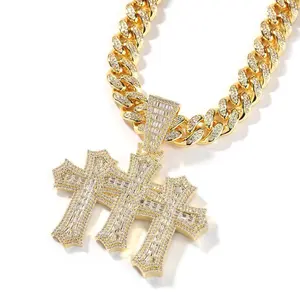 [ICE HUE]18K Gold Vacuum Plated Copper with 5A+ Sri Lanka Zircon Cuban Cross Pendant Necklace Miami Italy Mexico & Micro Inspired for Women & Men Luxury Jewelry,Daily Wear,Casual Fashion,Gift Idea,,Classic,Hip Hop,Simple,Sporty Style