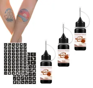 Temporary Tattoo Kit, Makeup Inks, Freckles Gel for Art Markers, 102 Patterns Fake Tattoos stencils DIY for Men Women - 3 Bottles (Brown)