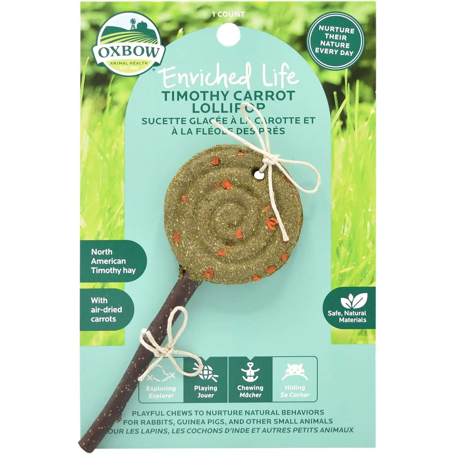 Oxbow Enriched Life Timothy Lollipop - Carrot, Rabbit Toys, Guinea Pig Toys, Enrichment for Bunny, Guinea Pig, Hamster, Rabbit, Chinchilla, Made with Timothy Hay, Chinchilla Cage Accessories