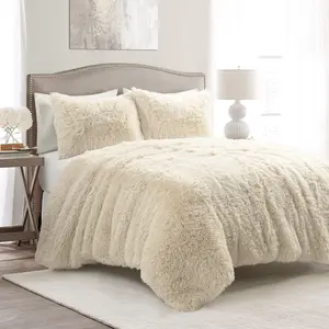 Lush Decor Emma Faux Fur Comforter Set 2 Piece Set for Twin XL, 3-Piece Set for Full/Queen & King, OEKO-TEX Certified, Soft and Cozy Fabric