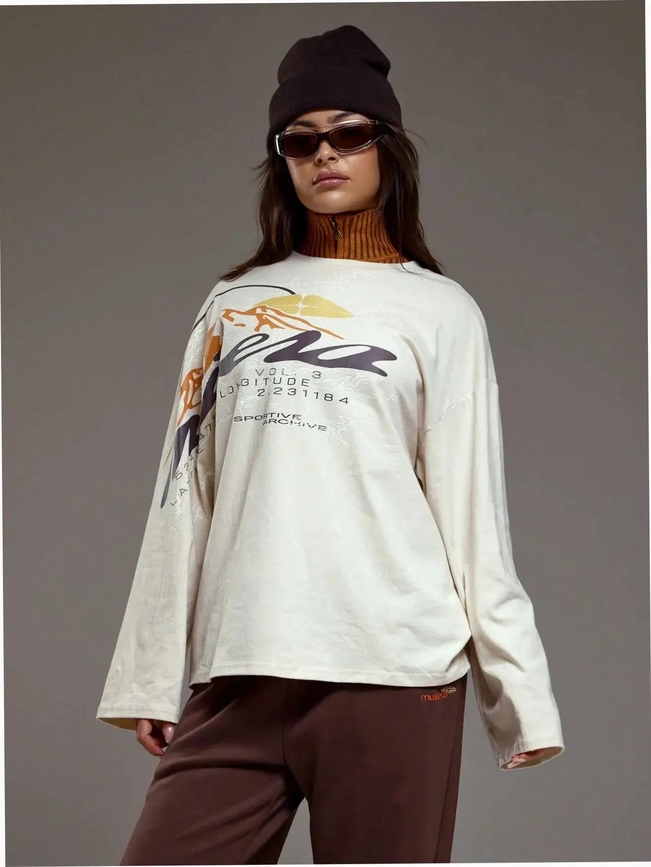 Oversized Graphic Tee Mountain Map Long Sleeve Cool Girl Cozy Outdoor Summer Outfit