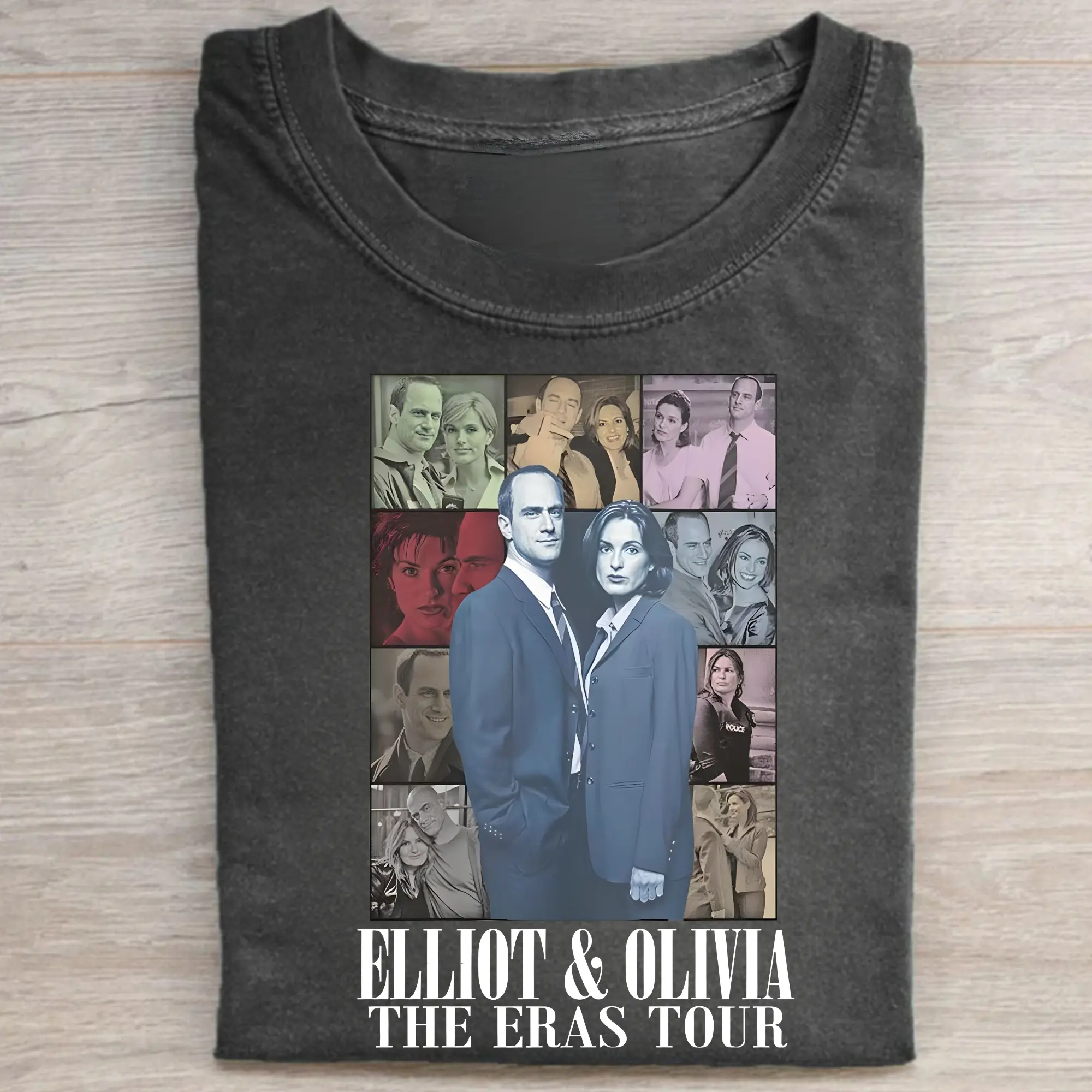 Gildan Men's Lightweight Round Neck Short-Sleeve Cotton Graphic T-Shirt - Vintage 90s Law & Order SVU Elliot & Olivia Fitted Casual Menswear Top, Expandable, Hand Wash Only, Do Not Dry Clean, All Seasons, Printed