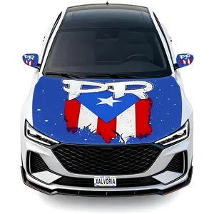 PR Letters & Starry Design Puerto Rico Flag Car Hood & Mirror Covers Set – 4x5.25 ft Stretchable Fit, Windproof, Fade-Resistant, Ideal for Cars, Trucks & SUVs
