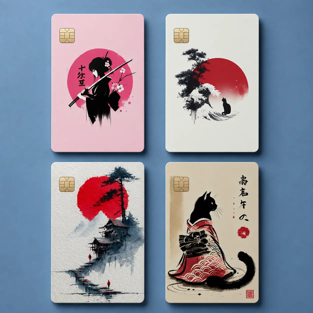 Japanese Ink Art Card Skin Sticker – Minimalist Sumi-e Aesthetic Waterproof Vinyl Cover for Debit/Credit Card