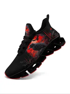 Men's Bird Print Lace Up Low Top Sneakers, Casual Comfortable Breathable Sports Running Shoes, Gym Training Sport Walking Shoes, Athletic Running Shoes