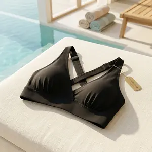 Women's Sporty Adjustable Wide Straps Bikini Top - Large Bust Criss Cross Back Supportive Swimsuit Tops Only, Breathable Quick-Dry Fabric Perfect for Beach Pool Vacation Swimming Sunbathing Comfortable Secure Fit