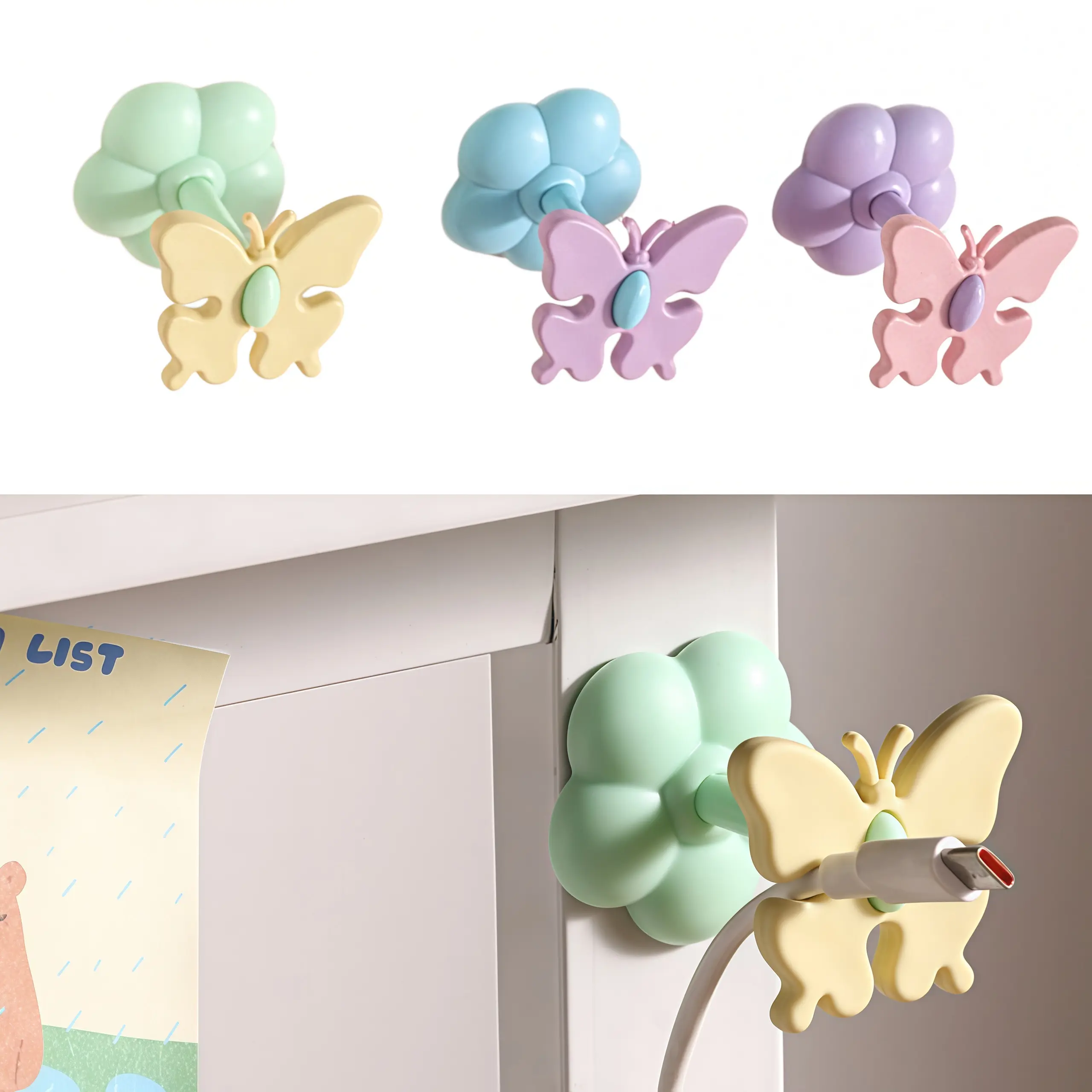 New Butterfly Shape Cable Organizer, Multi-Functional Charging Cord Holder Perfect for Organizing Your Phone, Computer Cables in Living Room, Bedroom and Desktop to Get Rid of Messy Wires-MM1