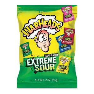 WARHEADS - Extreme Sour Hard Candy - Assorted Flavors - Sour Apple, Black Cherry, Blue Raspberry, Lemon & Watermelon Flavors - 2 oz. Bag