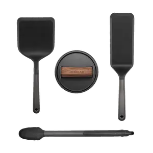 HexClad 4-Piece Griddle Tool Set with Smash-Burger Press, Wide Turner, Long Spatula, 14" Tongs, Heat-Resistant to 450ºF, Dishwasher-Safe, Perfect for Our Hybrid Double-Burner Griddle