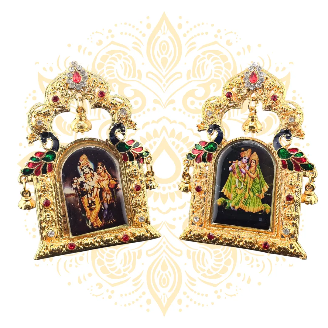 Gold Mini Mandir Altar Stand w/ Bells 4"
