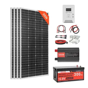 VEVOR 400W 12V Complete Solar Power Kit, 4PCS 100W Monocrystalline Solar Panels+ 12.8V 200Ah LiFePO Battery+ 40A MPPT Charge Controller+ 2000W Power Inverter for RV Home Camping Boats Off - Grid