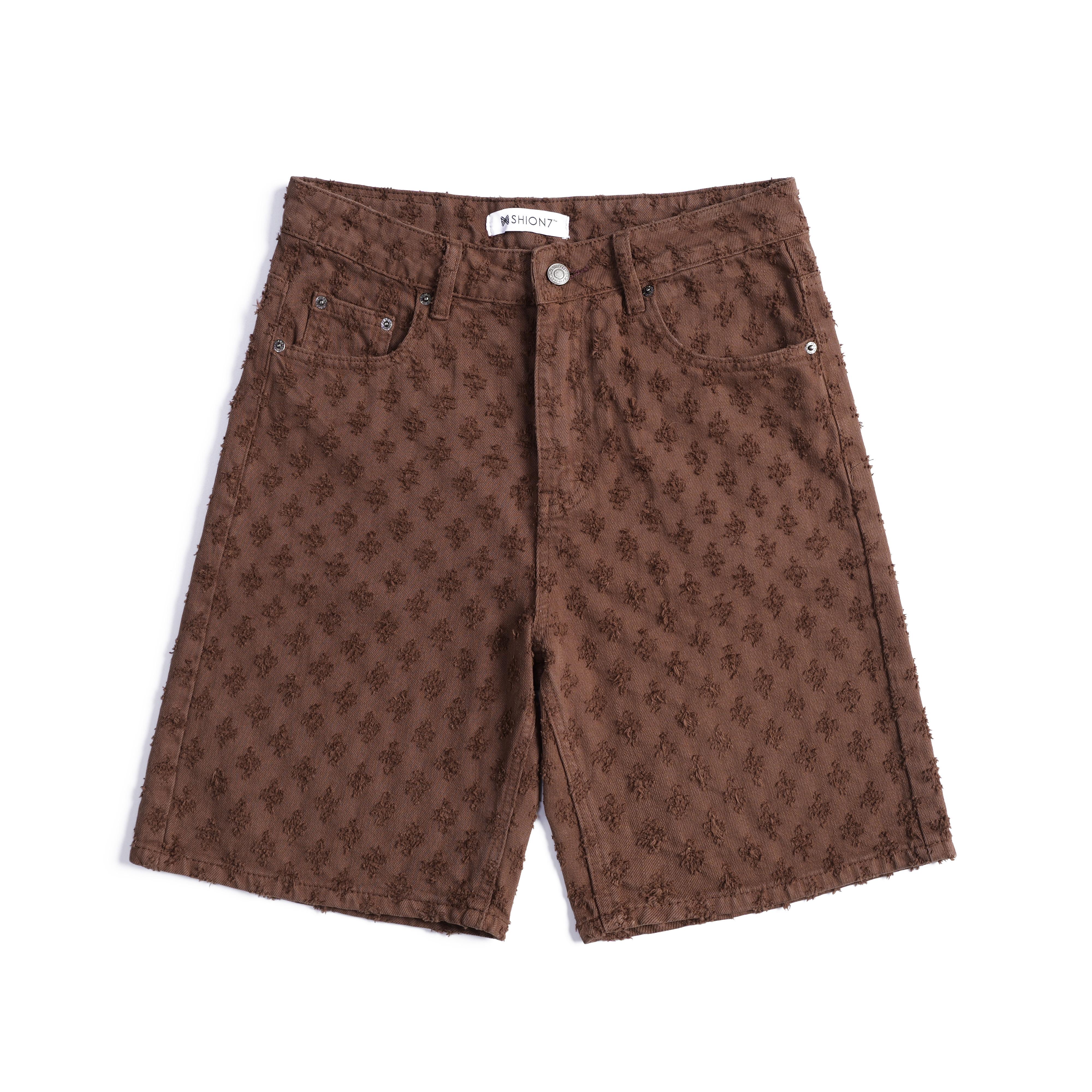 Summer Retro Brown Denim Shorts For Men, Wide Leg Casual Street Fifth Length Jeans Pants