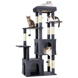 Multi-Level Large Cat Tree Tower | 61 Inch Height, Spacious Perch & 2 Cat Condos | Sturdy Sisal Scratching Posts with Toys, Great for Maine Coon and Indoor Adult Cats