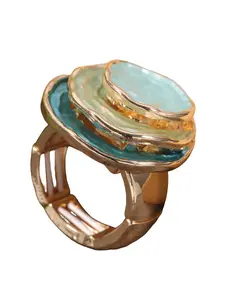 Women's Bohemian Vintage Art Layered Gradient Enamel Ring, Vintage Rings Jewelry, Three-Tier Thin Coated Lake Blue Stackable Circle Band, Elegant Luxury Personal Style Gift