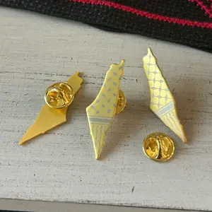 Gold Palestine Map Enamel Pin – Keffiyeh Pattern Palestine Brooch | Palestinian Culture Jewelry