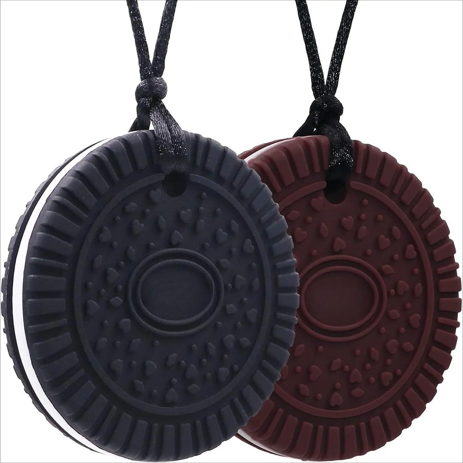 BY-FAN50 Chew Necklaces for Sensory Kids and Adults, 2 Pack Silicone Chewy Necklace for Boys and Girls with Chewing, Autism, ADHD, SPD, Oral Motor Anxiety Pendant for Adults Anxiety Necklace