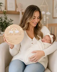 Personalized Wooden Rainbow Hello World Baby Hospital Bracelet Keepsake Box - Newborn Birth Commemorative Plaque Gift