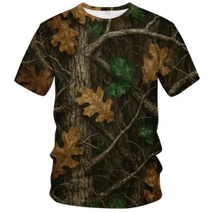 Unisex 3D Tree Bark & Oak Leaves Camouflage T - Shirt, Ideal for Hunting, Camping, Outdoor Adventures, Fall Season, Casual Daily Wear for Men & Women