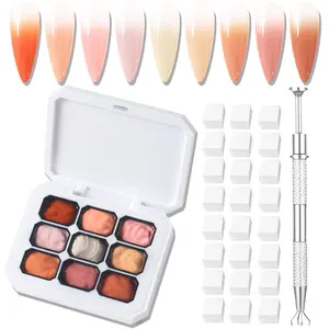 9-Color Patting UV LED Soak-Off Ombre Nail Polish Kit, High-Pigmented Gradient Aura Nail Art Set with Sponge Blocks & Grippers, Beginner-Friendly for Home Salon DIY
