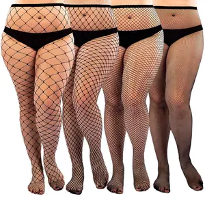 1/4-Pack Women's Plus Size Fishnet Tights Stylish Openwork Mesh Stockings SetEveryday Spring Wear Pantyhose