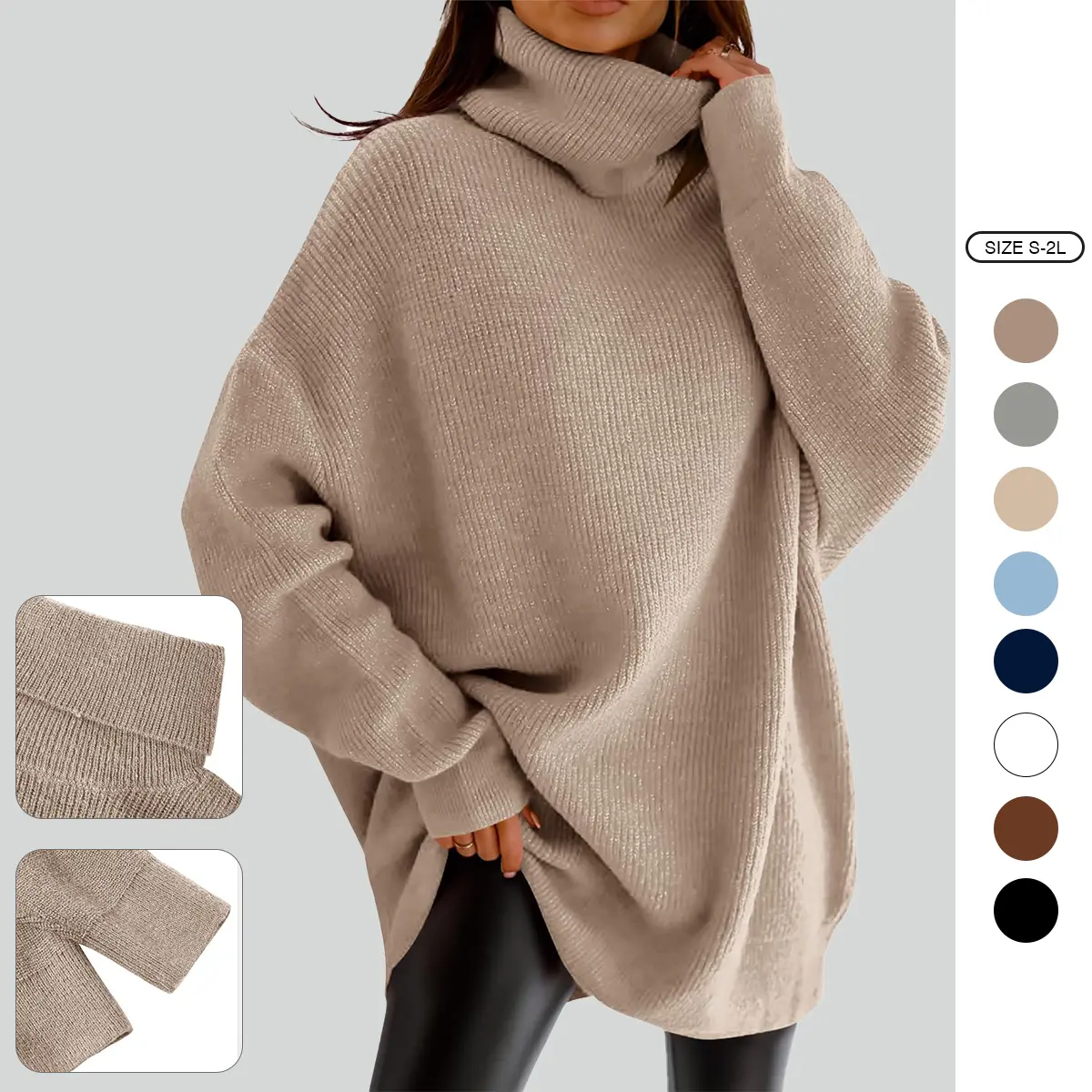 Womens Turtleneck Oversized Sweater Batwing Chunky Pullover Sweater Casual Fall Loose Knit Jumper Top Womens Turtleneck Oversized Sweater Batwing Chunky Pullover Sweater Casual Fall Loose Knit Jumper Top