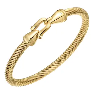 Stainless Steel Twisted Cable Wire Bracelet Adjustable Hook Cuff Bangle Vintage Jewelry Gift for Women Fashion Elegant Simple Style