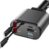 100W 4-in-1 Retractable Car Charger Adapter Cables - USB-C Fast Charging with Lightning Cable, Dual Ports, Car Accessories, Vehicle Accessory, Charger for iPhone 15/14/13 Pro Max Plus, iPad, AirPods, Samsung Galaxy S23/S22/S10, Google Smartphones