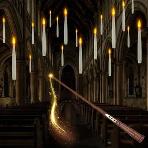 Kids Room Decorations, 12pcs Floating Candles with Wand Remote, Flickering Warmer Light Flameless Candles, Magic Hanging Candles with DIY Sticker, Halloween Decorations Decor Indoor Outdoor Party