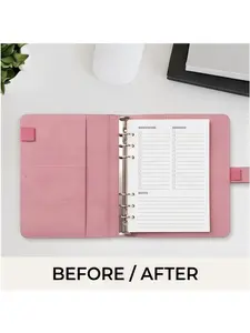 A6 Budget Mini Binder Wallet Planner Notebook, Faux Leather Grid Diary, 45 Lined Pages, Multifunctional Spiral-Bound Academic Planner for Work, School and Logs