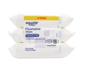 Equate Flushable Wet Wipes 3 Pack Fragrance Free Hypoallergenic 144 Count Plant-Based Fibers Alcohol-Free Easy Pop-Up Dispenser 1-Ply 7x5.25 Inches