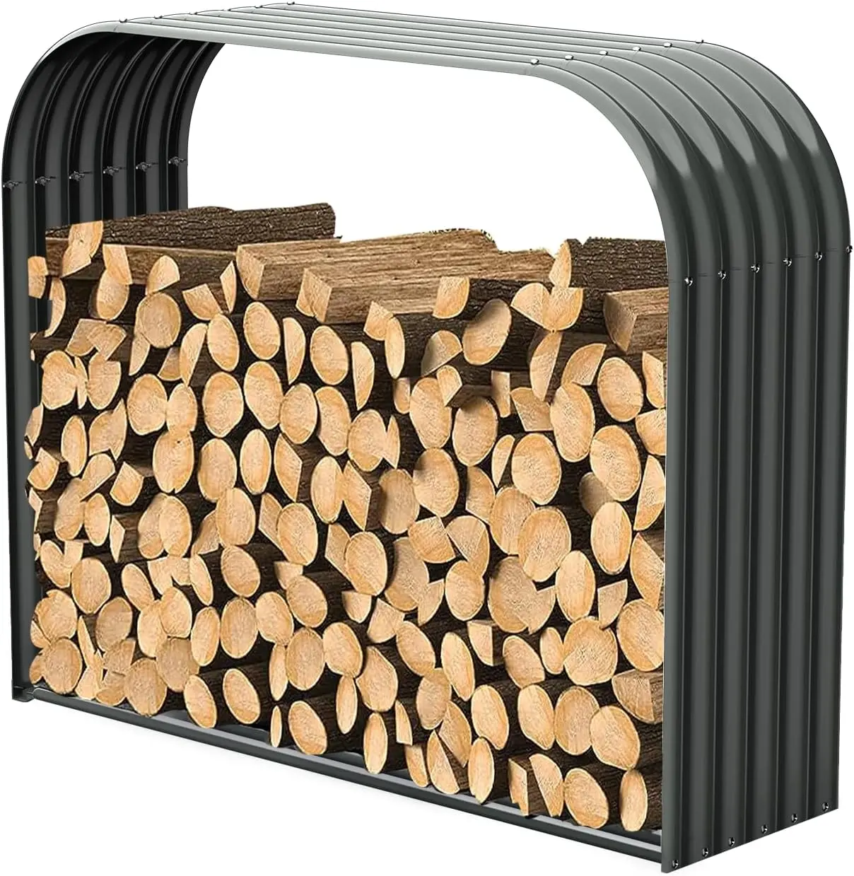 A ANLEOLIFE Galvanized Steel Firewood Storage Shed Outdoor Corrugated Metal Log Rack, Heavy Duty Log holder Lumber Storage Stand -Element Gray