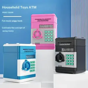 Cartoon themed code piggy bank, cash dispenser safe, automatic rollable piggy bank with music, smart code piggy bank, creative piggy bank for children, child savings concept with a compact design