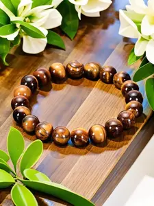 Natural Tiger Eye Stone Beaded Bracelet, Elastic Cord Jewelry Making Beads, Lucky Charm Gift for Men & Women, Unisex Fashion Accessory