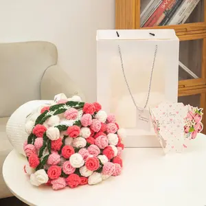 Crochet Flower Bouquet Blanket with Gift Bag & Custom Card, Handmade Knitted Throw Blanket for Mothers Day Valentine’s Day, Soft Crochet Floral Blanket for Home Decor