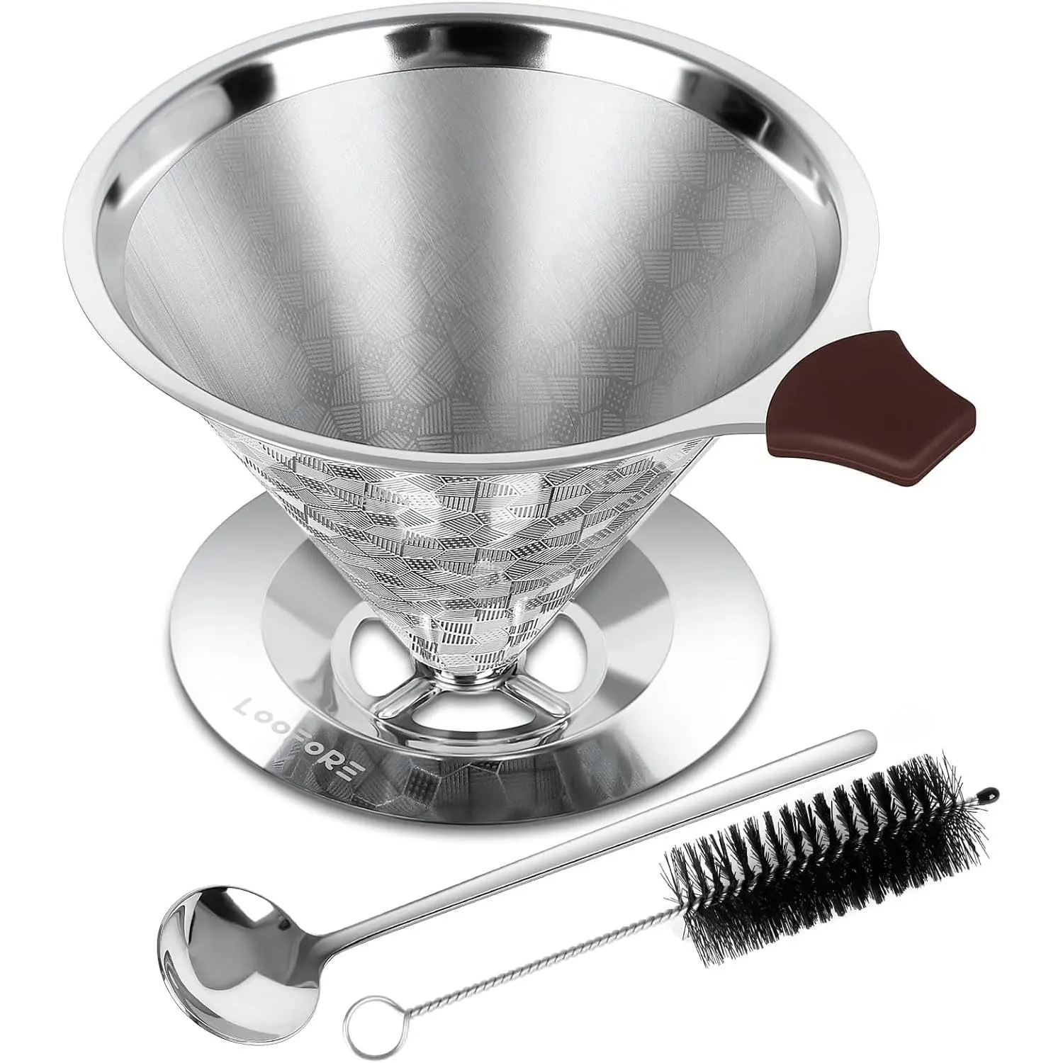 Pour Over Coffee Dripper,  Stainless Steel Coffee Filter 1-4 Cup, Metal Cone Filter Paperless  Coffee Filter, Double Mesh Design with Spoon and Cleaning Brush
