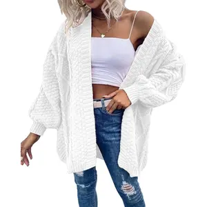 PASLTER Womens Oversized Cardigan Sweaters Open Front Cable Knit Lantern Long Sleeve Chunky Outwear Coats