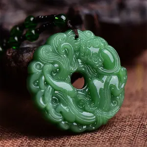 1pc Green Jade Hand-Carved Dragon HollowJade Pendant Necklace Fashion ChineseAmulet Women Man'S Lucky NecklaceJewelry Gift father's day gift