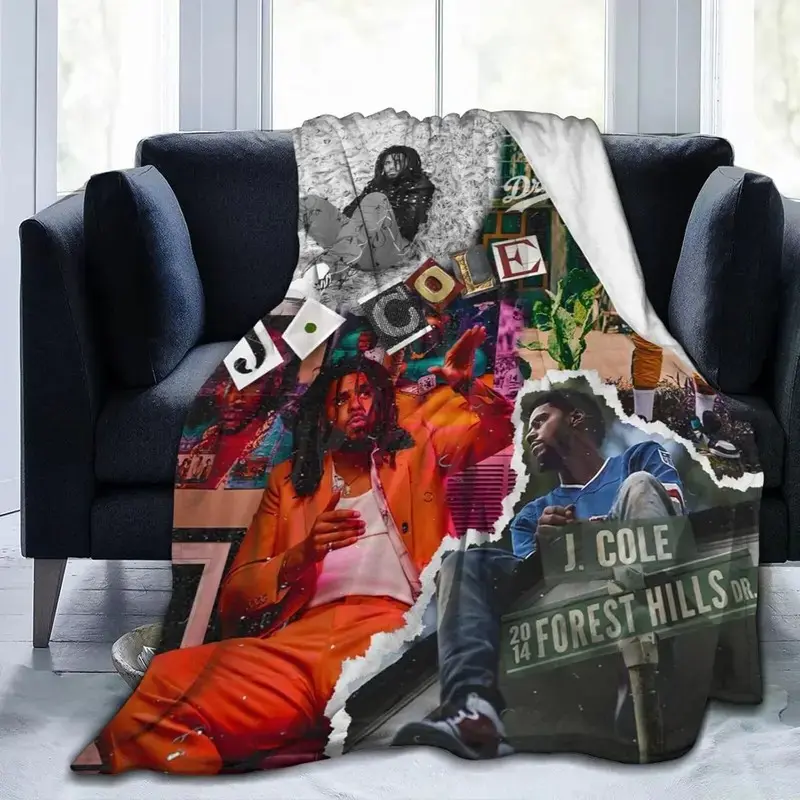 Cozy Flannel Throw Blanket, Lightweight J Cole Collage Design College-Themed Blanket for Living Room Sofa and Bed, College-Themed Blankets