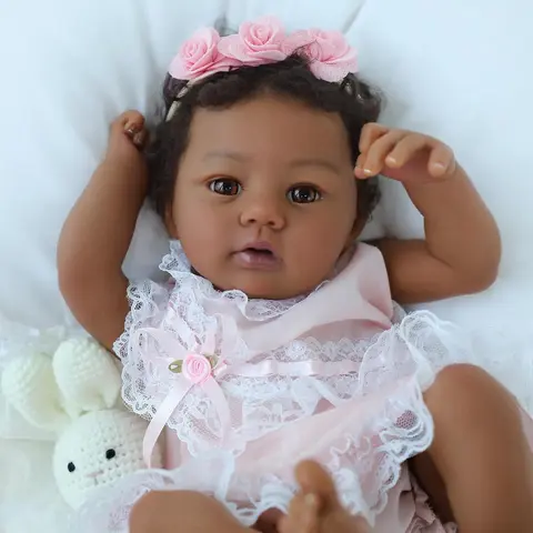 [WOOROY] Reborn Baby Doll Abigail - Excellent Birthday & Christmas Gift, 18 In Africa American Newborn Realistic Baby Doll with Soft Weighted Cloth Body, Gift Toys for Ages 3+ Cuddly Doll Gift Girl Dolls