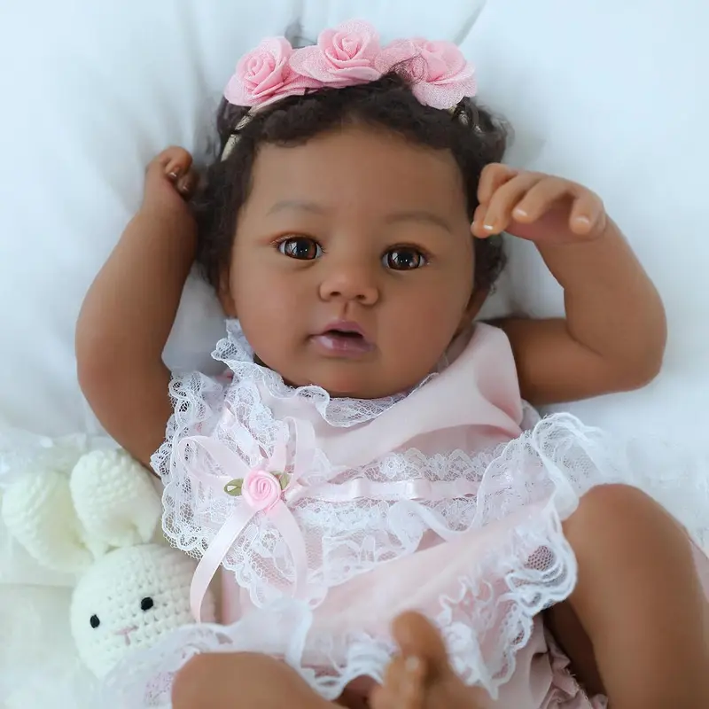 [WOOROY] Reborn Baby Doll Abigail - Excellent Birthday & Christmas Gift, 18 In Africa American Newborn Realistic Baby Doll with Soft Weighted Cloth Body, Gift Toys for Ages 3+ Cuddly Doll Gift Girl Dolls