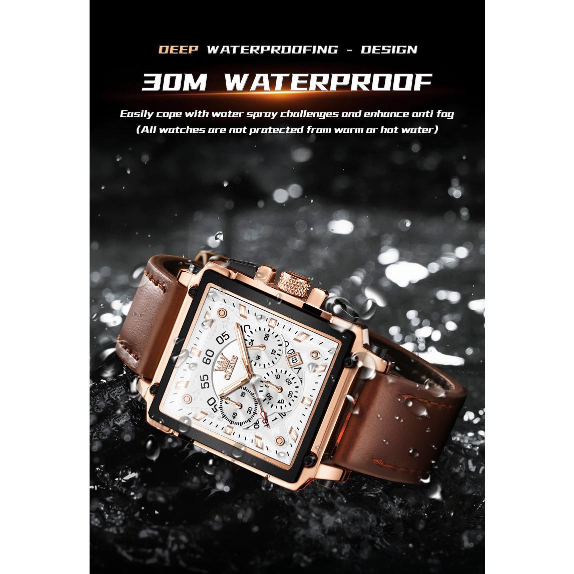 OLEVS 9919 Chronograph Multifunctional Quartz Men's Watch Leather strap 45MM Square Big Dial Leisure Sports TOP Brand Male Watch