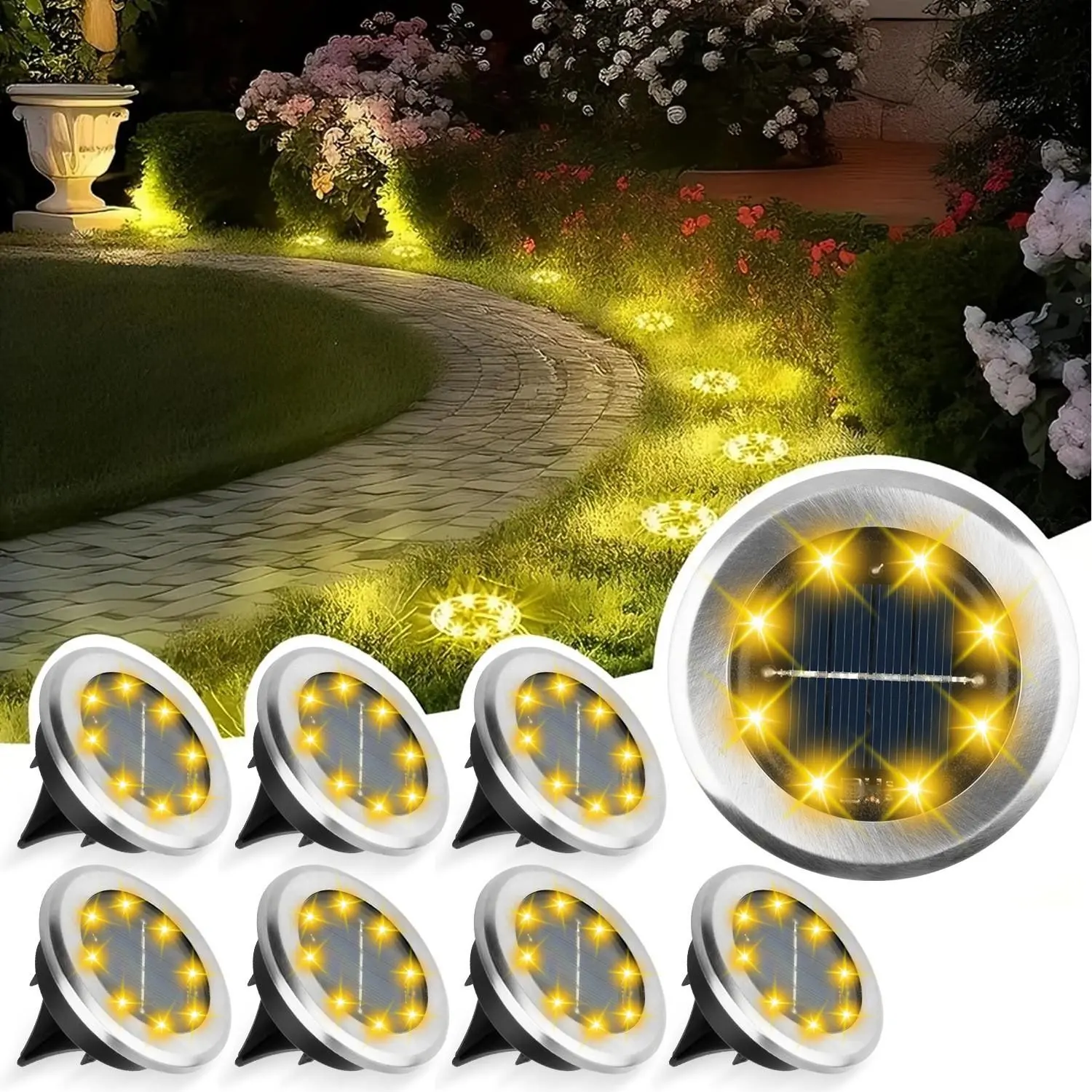 Solar ground lights, Lawn Lights, Solar Garden Lights, Outdoor Automatic Switching, Waterproof Design; Suitable for Landscape Lighting, Pathways, Courtyards, Patios, Lawns, Pools, and Sidewalks (8-Pack)