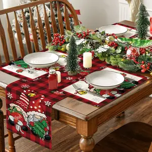 4/5/7 piece Christmas table flag placemat set, red checkered dwarf bells, Christmas tree, Christmas party party decoration table mat, anti slip and heat-insulating tableware mat, New Year's ceremony decoration placemat, Kitchen Decorative Placemat