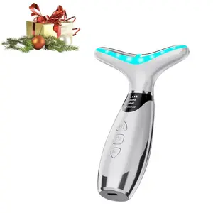 Portable Rechargeable 7-color LED Light Face & Neck Massager, Vibration & Heating Facial Massage Tool, Great Gift for Girlfriend, Women and Family