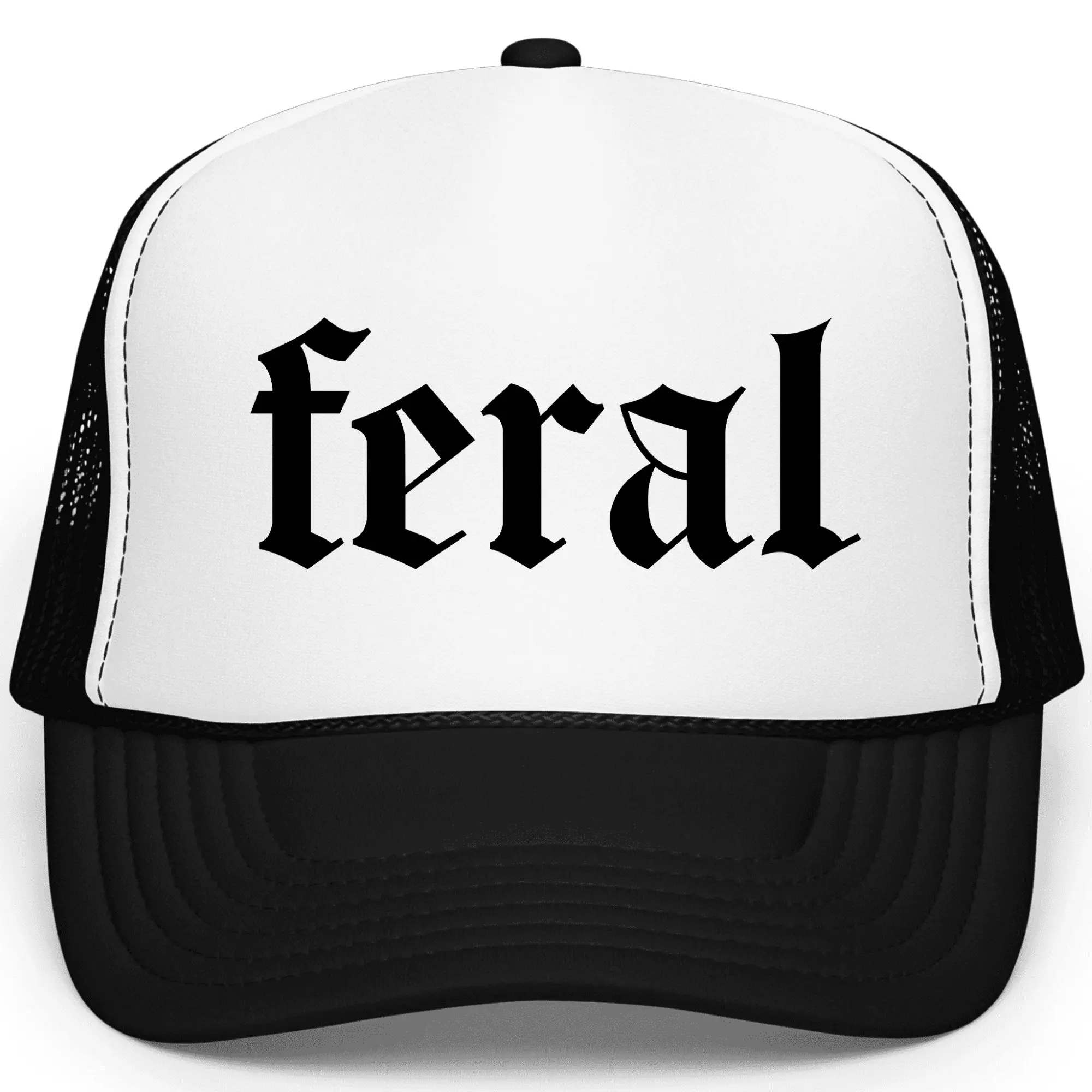 Feral Trucker Hat for Women and Teens - Gothic Font Neon Summer Snapback - Trendy Adjustable Cap - Funny Trucker Hat