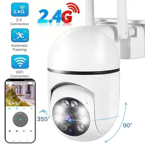 2.4G WiFi Outdoor Security Cam, IP65 Waterproof Rating, 355° PTZ Auto Rotation, Full Color Night Vision Mode, Intelligent Motion Tracking, Two-Way Intercom, Anytime Remote Monitor, Suitable for Porch Driveway Warehouse Shop Garden Home Protection