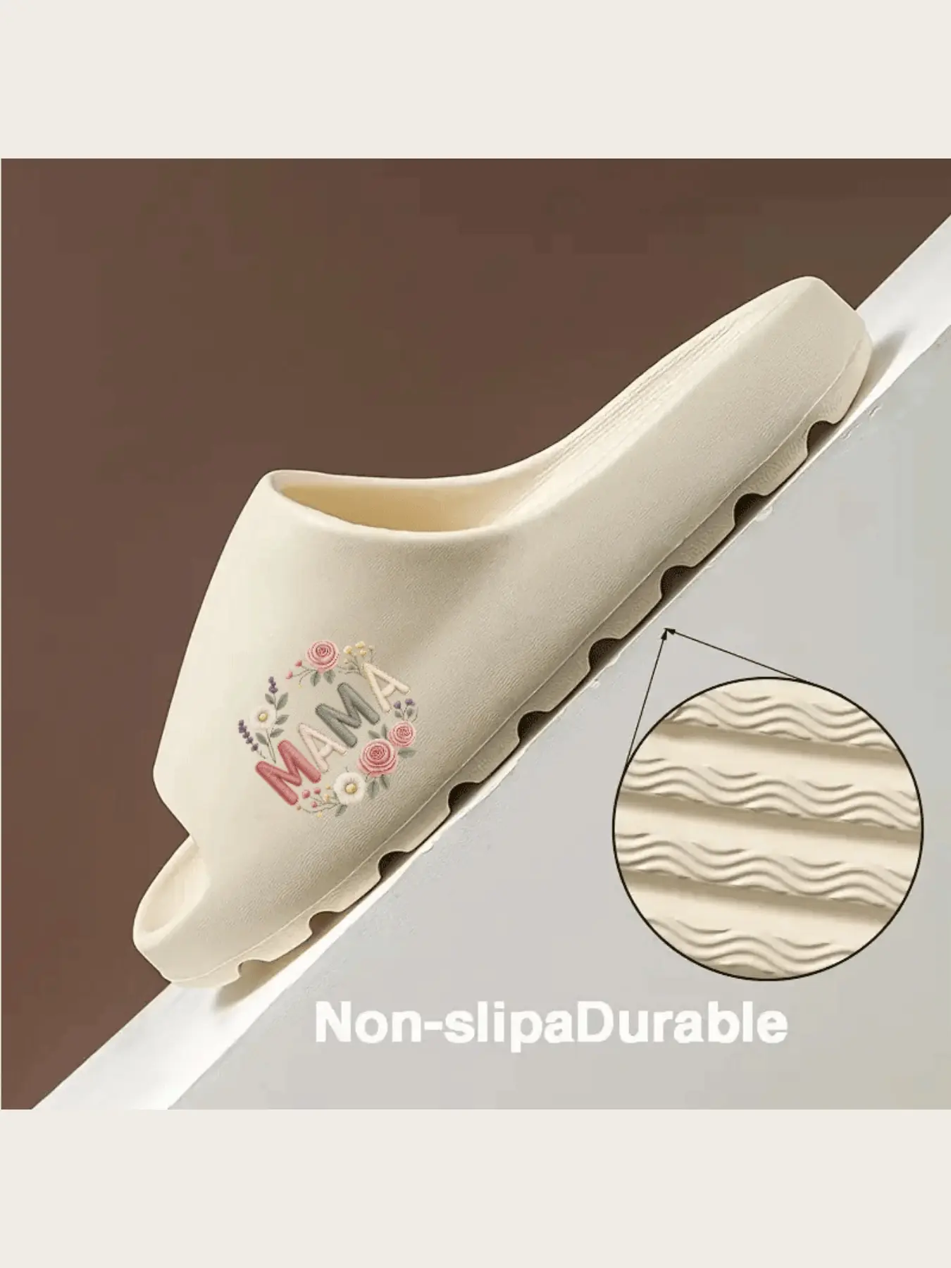 Women's Embroidered Mama Slippers with Floral Wreath Design Soft Comfortable Indoor Home Shoes Non-Slip Sole Cute Mother's Day Gift Fashion Casual Footwear for Mom