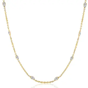 3 1/4Ct Oval Shape Diamonds By The Yard Necklace 14K Yellow Gold Lab Grown 18"