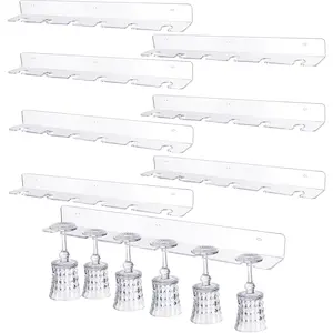 8 Pcs 24" Clear Acrylic Champagne Wall Holder, Wall Mounted Hanging Wine Glass Rack, Champagne Flute Display Stand for Home Bar Party Supplies